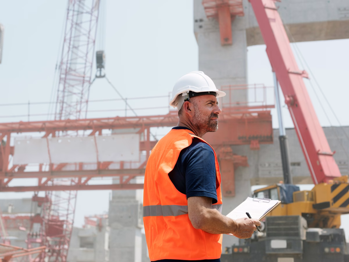 Baustelle, Bauarbeiter, Helm, Checkliste